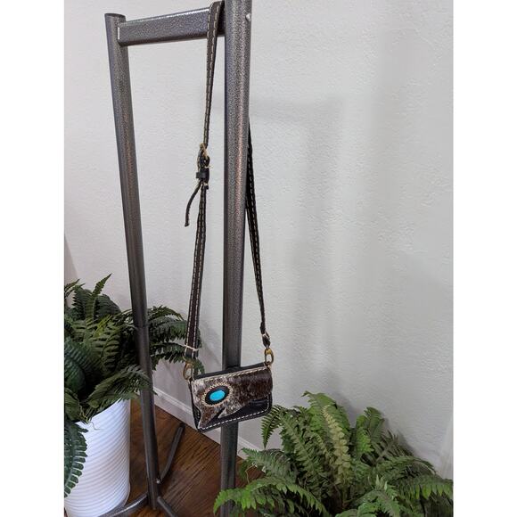 Cowhide Rodeo Western Turquoise Stone Mini Crossbody Small Purse - Picture 2 of 13